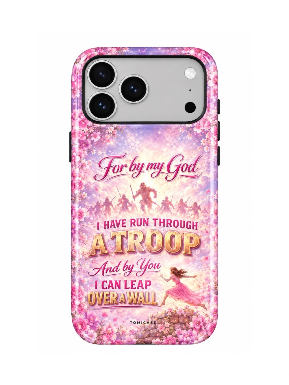 Pink Floral 'For by my God' Phone Case - Pink